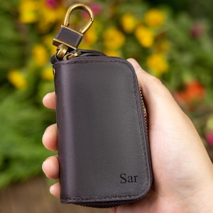 Personalized Genuine Leather Key Case, Double-Layer Car Key Bag
