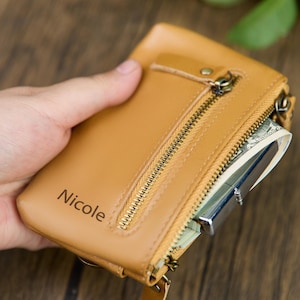Portamonete in pelle personalizzato, portafoglio sottile e minimalista con portachiavi