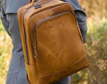 Personalize Handmade Leather Backpack: Large Capacity Travel School Bag