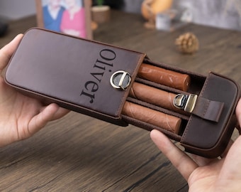 Personalized Leather Cigar Case Handmade Cigar Holder Retro Cigar Organizer for 3 Cigars Father and Boyfriend Gifts