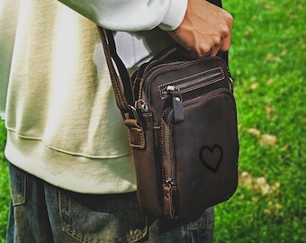 Customized Leather Crossbody Messenger Bag: Handmade Cowhide Sling Bag