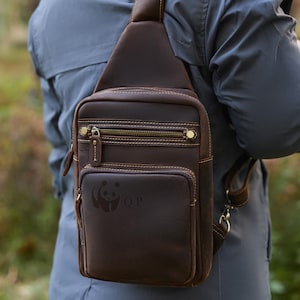 Customized Handmade Leather Crossbody Sling Bag: Travel Chest Bag for iPad