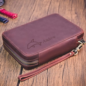 Personalized Leather Travel Watch Band Organizer: Watch Strap Jewelry Storage Case