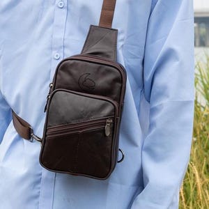 Personalized Handmade Leather Sling Bag - Unisex Crossbody Travel Chest Bag