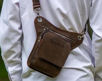 Customized Cowhide Leather Drop Leg Bag: Motorcycle Travel Waist Pack