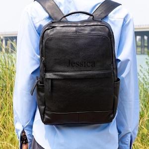 Personalize Cowhide Leather Laptop Backpack: Extra Large Travel Rucksack