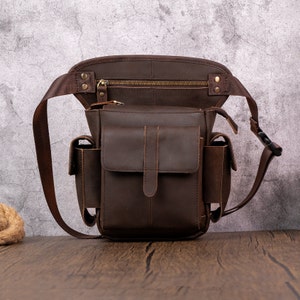 Retro Wandern Crossbody Tasche Motorrad Drop Beintasche für Männer Frauen Fahrrad Reiten Bauchtasche Outdoor-Reisen Angeln Camping Casual Hüfttasche