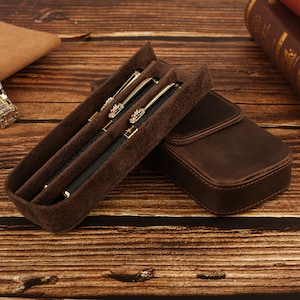 Personalized Crazy Horse Leather Pen Case - 3 Slot Fountain Pen Pouch