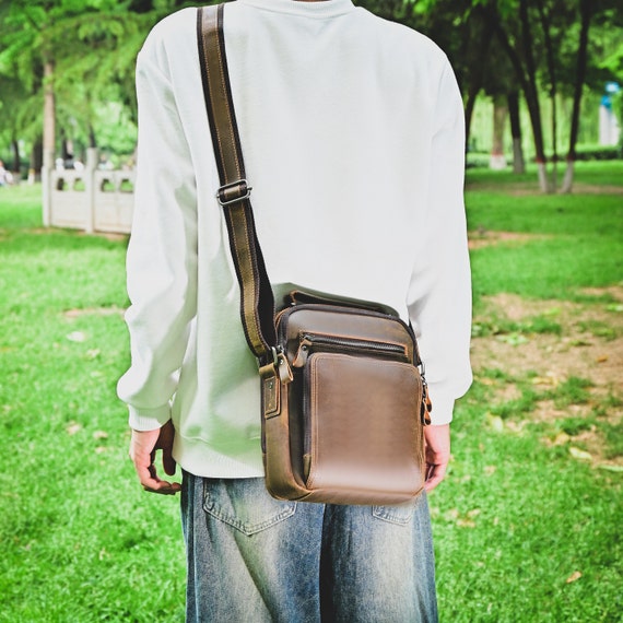 Borsello Uomo In Vera Pelle - Borsa A Tracolla Messenger Per IPad E Viaggi