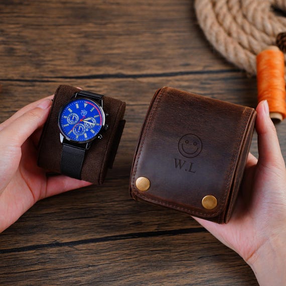 Personalized Leather Watch Roll Case: Travel Single Watch Organizer