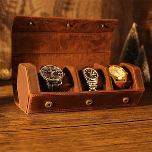Custodia per orologio da uomo in vera pelle / Custodia da viaggio per orologio / Organizer e display / Accessorio per orologio / Interni in velluto di lusso