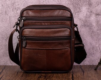 Cowhide Leather Crossbody Cell Phone Pouch: Retro Travel Shoulder