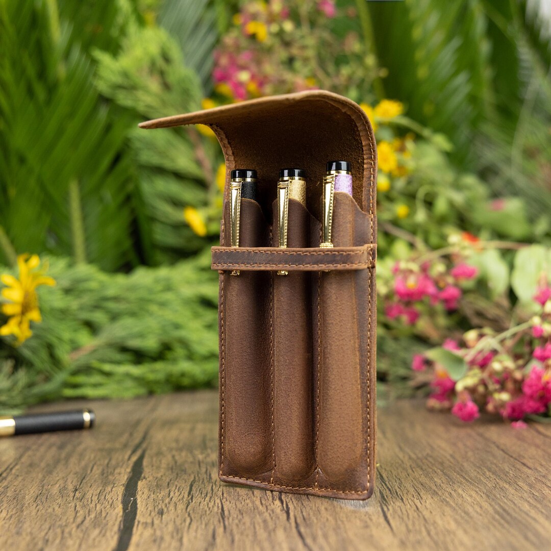 Personalized Leather Pen Case Aesthetic Leather Pen Holder Daily Office ...