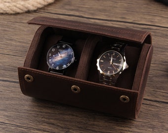 Personalized Watch Box For Couple Watch, Travel accessories With Watch Box For Yours, Watch Roll for 2 Watches Customized Watches Cases