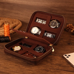 Borsa in pelle per riporre orologi 4 unità Orologio da viaggio portatile Hiram Borsa per orologi in vera pelle Borsa per orologi in pelle per orologi da coppia