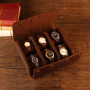 Scatola porta orologi creativa manuale in pelle Crazy Horse. La scatola porta orologi da viaggio per esterni può contenere 6 orologi