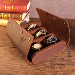 Estuche de cuero Crazy Horse hecho a mano y personalizado: Almacenamiento de viaje para 6 relojes