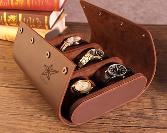 Customized Handmade Crazy Horse Leather Watch Box: Travel Storage for 6 Watches