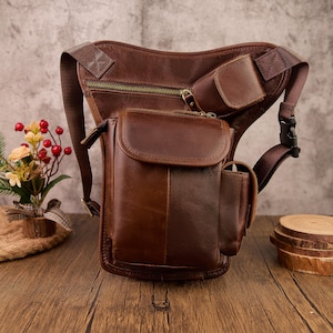 Genuine Leather Leg Bag: Retro Biker Hip Bag