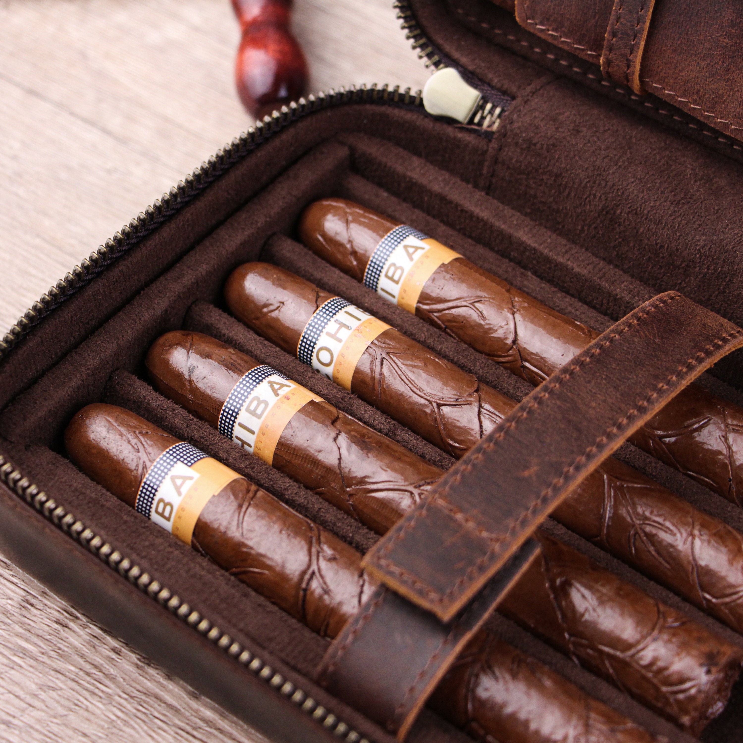 Portable Genuine Leather Cigar Travel Case,leather Cigar Box, Personalized Gift for Him