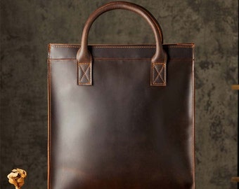 Personalized Leather Laptop Bag Briefcases For Men Women Business Computer Bag Large Shoulder Messenger Bag For Work, Office, Travel