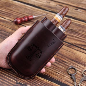 Personalized Engraved Cigar Case-Two Finger Cigar holder, Leather Cigar Box 50 Ring Gauge,Gifts For Men, Husband Dad,Groomsman