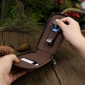 Personalized Leather Watch Travel Pouch: Engraved Single Watch Storage