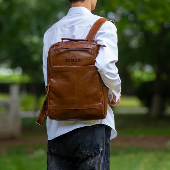 Personalize Handmade Black Leather Backpack: Large Capacity  display picture 3