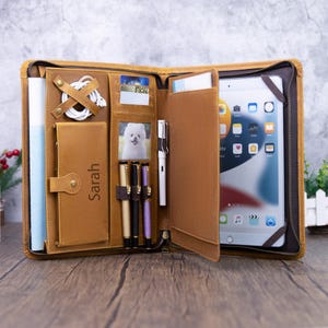 Personalized Leather iPad Portfolio Organizer: Handmade Cowhide iPad 9.7 to 11 Case