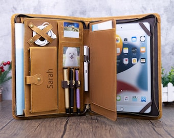 Personalized Leather iPad Portfolio Organizer: Handmade Cowhide iPad 9.7 to 11 Case