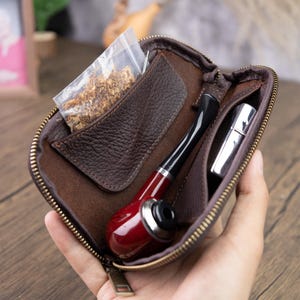 Estuche de cuero personalizado para pipas, estuche portátil para guardar pipas al aire libre, estuche protector retro para pipas de hombre, regalo de aniversario para esposo