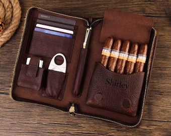 Customized Cigar Case, Luxury Leather Cigar Bag, Personalized Cigar Box, Portable Cigar Travel Case, Wedding Gift, Father's Day Gift