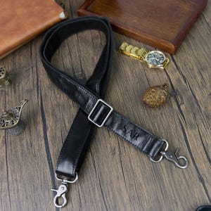 Tracolla in pelle nera personalizzata, borsa a tracolla regolabile di ricambio