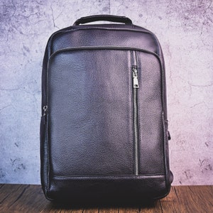 Handmade Black Leather Backpack: Personalized Laptop Bag, Travel Rucksack