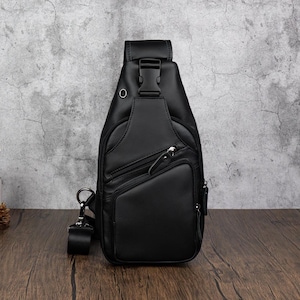 Sac à bandoulière personnalisé pour homme, sac de poitrine rétro pour homme, sac à bandoulière de voyage décontracté, sac à bandoulière noir en cuir véritable, sac messager en cuir véritable, cadeau pour papa