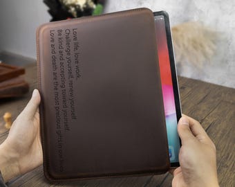Personalized Leather iPad Case, Minimalist Sleeve, Durable Travel Bag