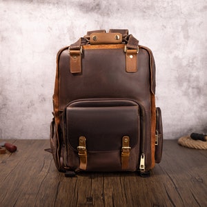 Genuine Leather Outdoor Photography Bag Crazy Horse Leather Shoulder Bag Leather SLR Camera Bag Removable Lined Camera Backpack