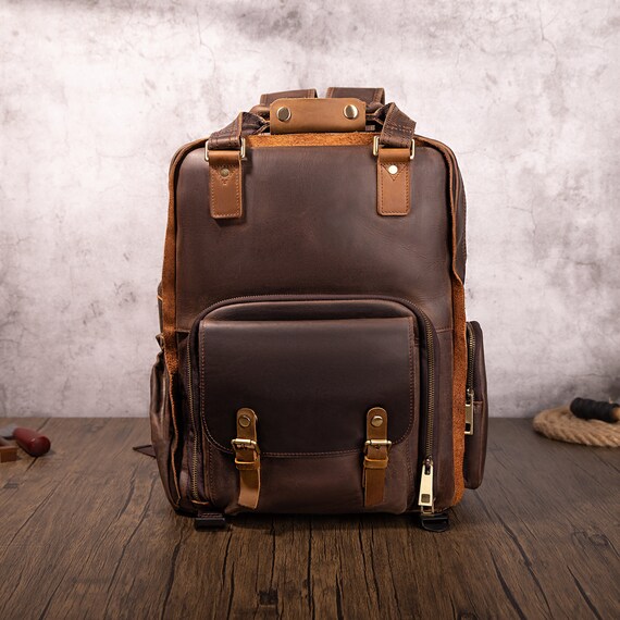 Genuine Leather Outdoor Photography Bag Crazy Horse Leather Shoulder Bag Leather SLR Camera Bag Removable Lined Camera Backpack Etsy