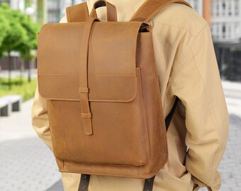 Genuine Leather Shoulder Backpack Crazy Horse Leather Outdoor Bag Large Capacity Leisure Computer Bag Travel Men's Bag