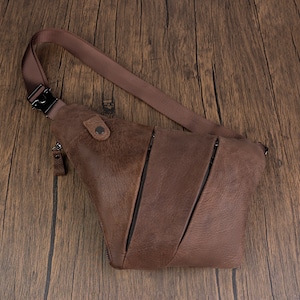 Sac à bandoulière en cuir véritable pour femmes Sac de poitrine multipoches Sac à dos à bandoulière pour hommes Randonnée Voyage Sac à dos Cadeaux pour les parents
