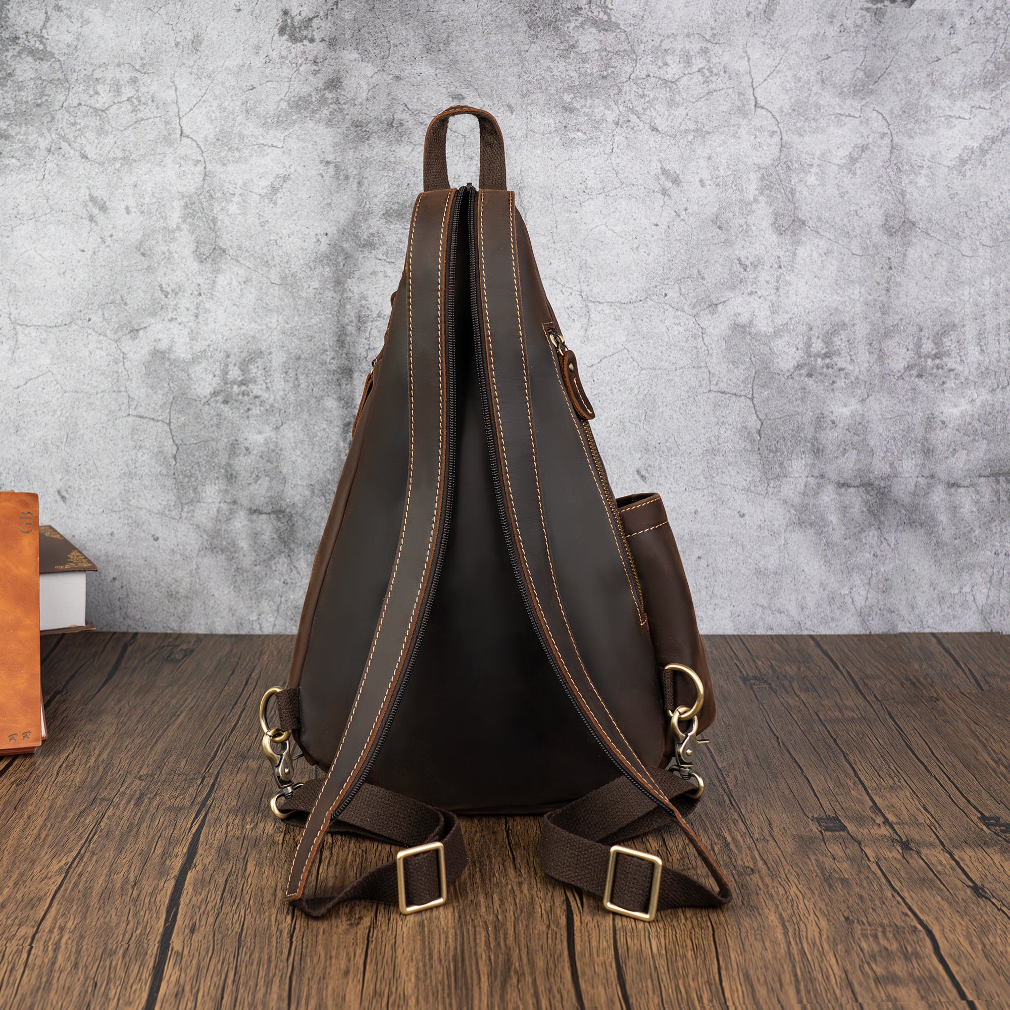 Vintage Genuine Leather Sling Backpack Crossbody Daypack Adjustable Strap Polare Full Grain Leather Shoulder Backpack Travel Rucksack  main image 2
