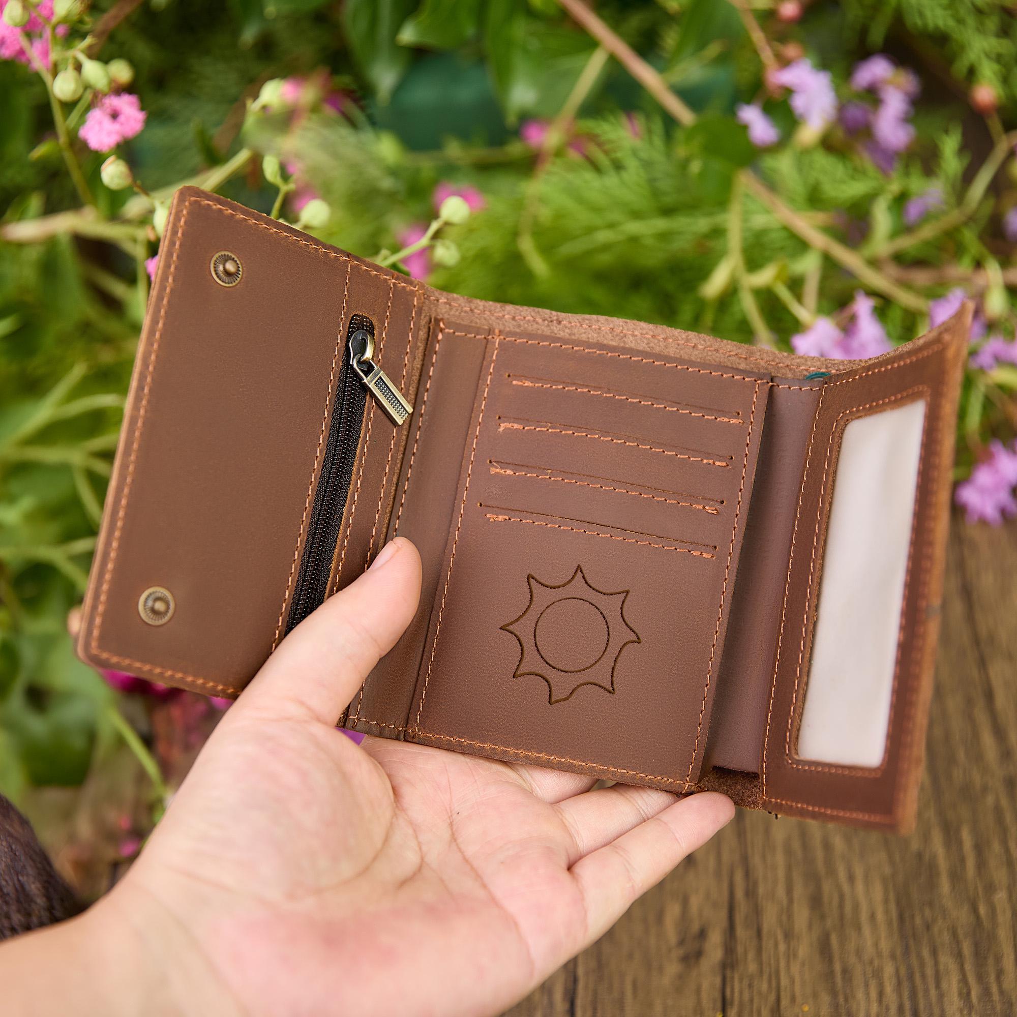 Personalized Leather Trifold Wallet, Coin Purse Card Holder, Anniversary Gift