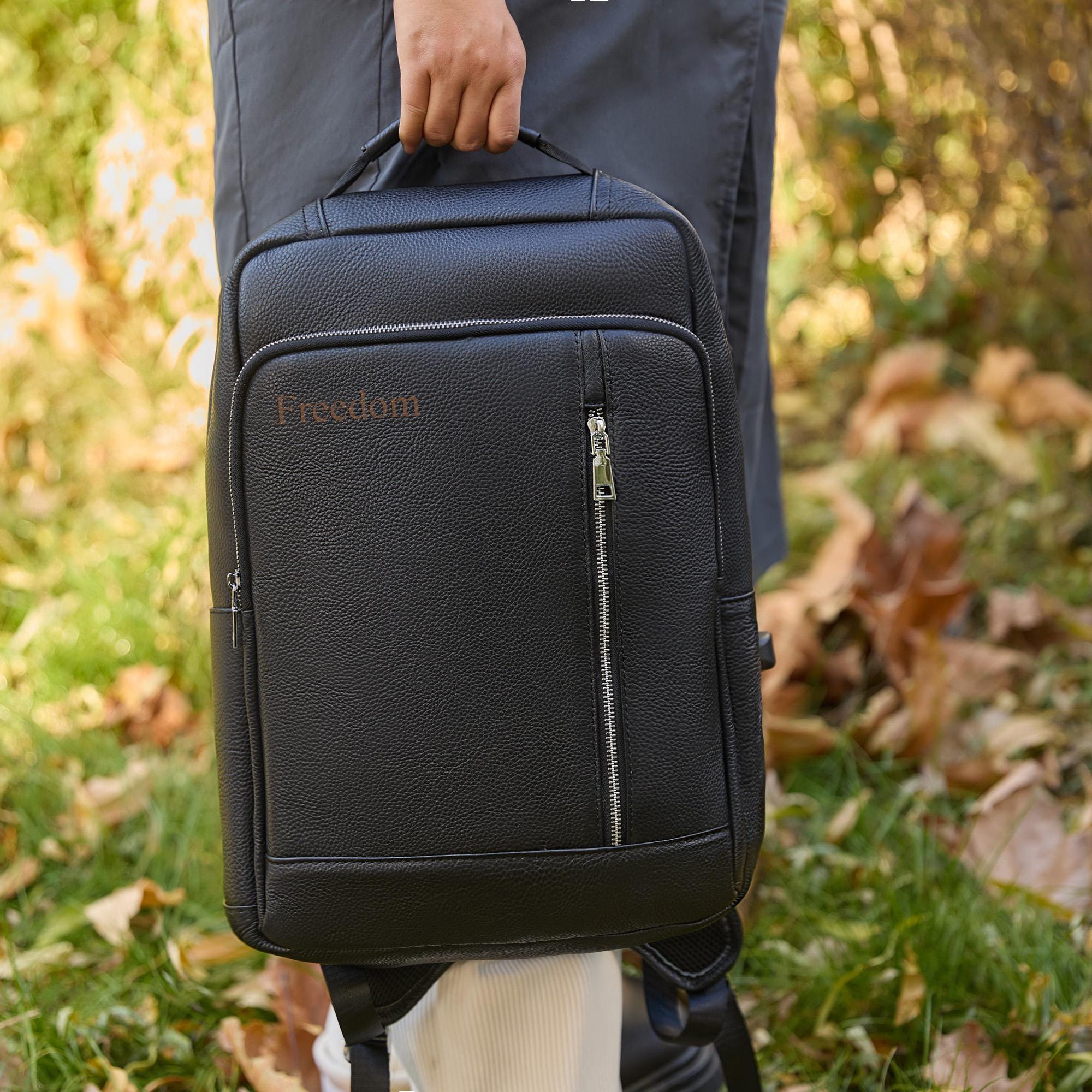 Personalize Handmade Black Leather Backpack: Personalized  display picture 2