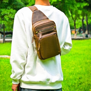 Bolsa de ombro transversal masculina retrô personalizada, bolsa transversal de couro legítimo, bolsa de peito transversal feminina, presentes para amigos