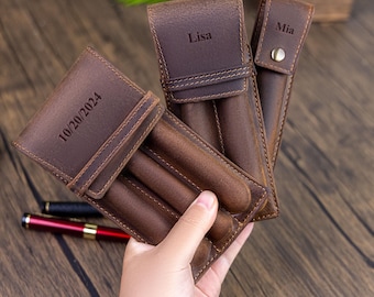 Personalized Crazy Horse Leather Pen Case, Single Slot