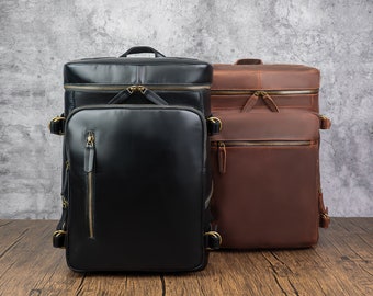 Personalized Leather Hiking Backpack: Extra Large Travel Rucksack