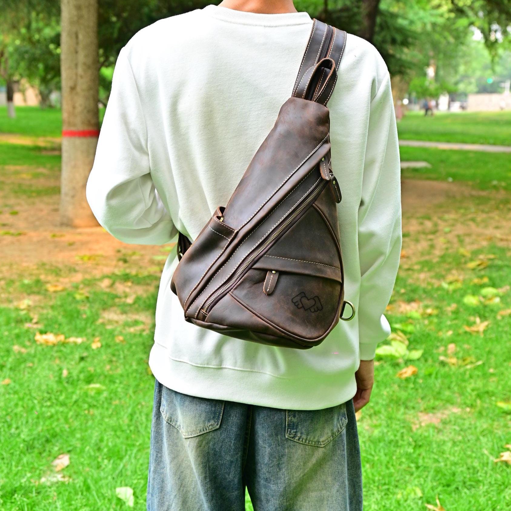 designer leather sling backpack Womens Chest Bag With Headphone Cable Hole Sling Pack For Women to choice for commuting The Sling Backpack