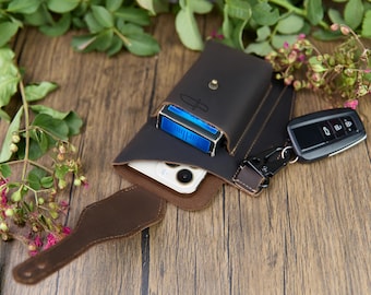 Personalized Leather Phone Holster, Belt Loop Phone Pouch