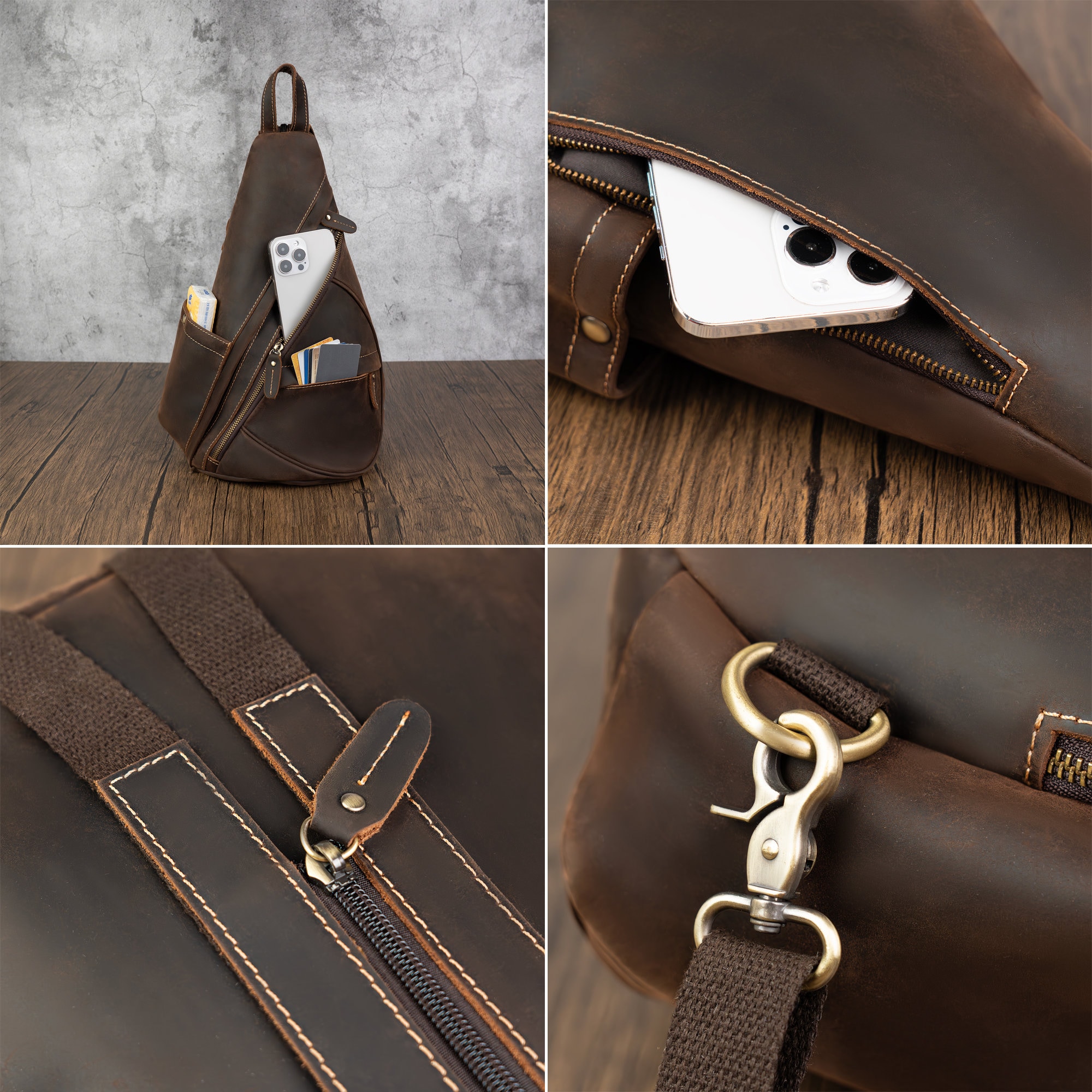 2281 Leather Sling Bag Small Crossbody Purse Handmade Daypack Retro Amazon.com | IVTG Genuine Leather Sling Bag Crossbody Casual  main image 4