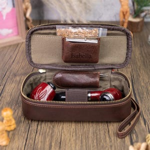 Estuche de viaje personalizado de piel para 2 pipas - Marrón café